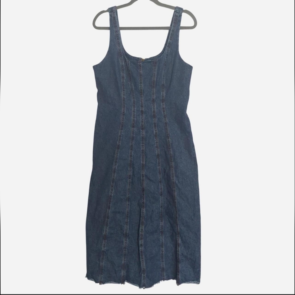 RARE Joie Denim Seamed A-Line Midi Dress - Frayed Hem (L)